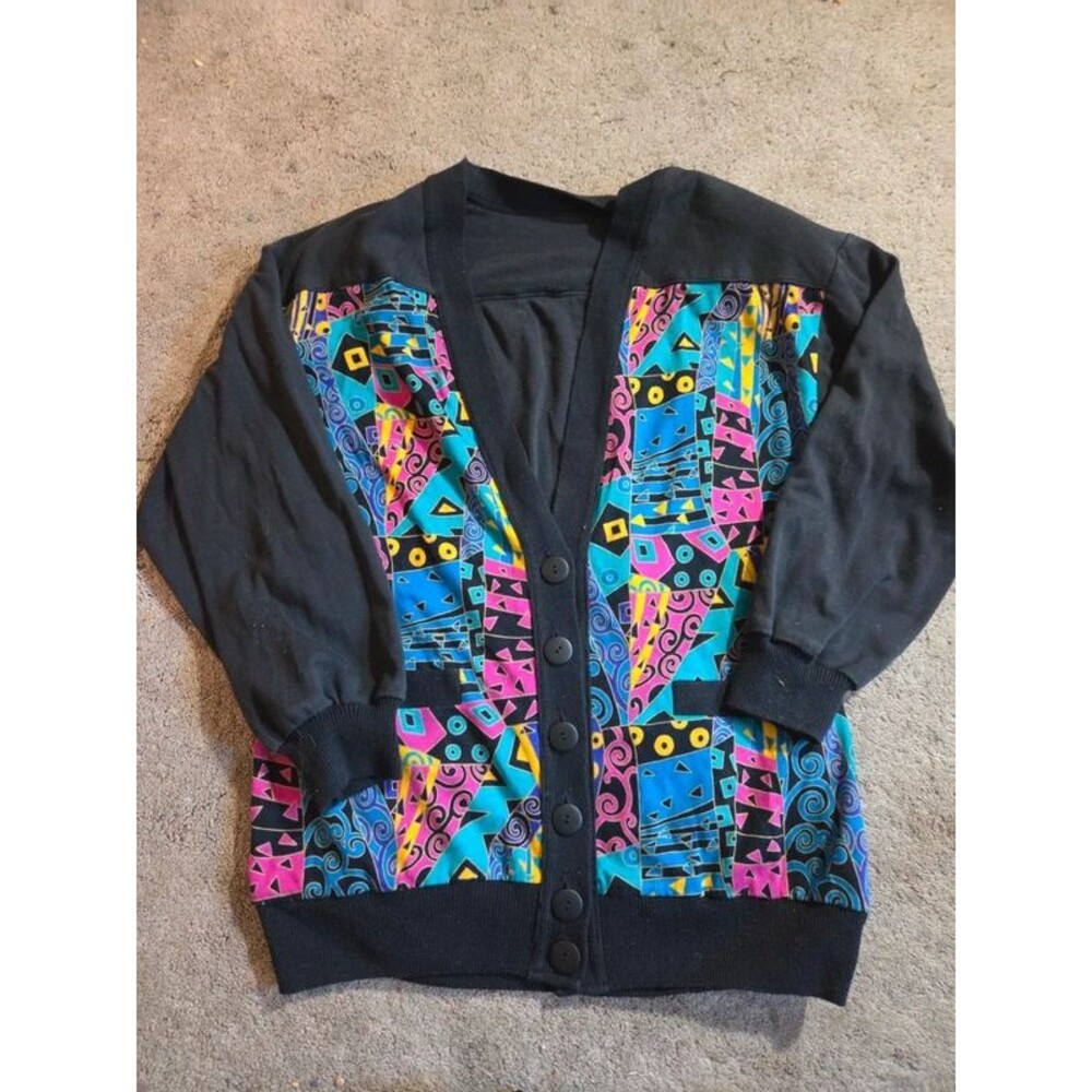 Vtg 80s Deep V Neck Sweater Shoulder Pads Union Made Size M
